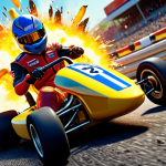 **

Prompt: KartRider racing scene, intense action, banana peel on a sharp turn, a racer about to slip, mine exploding in the background, vibrant colors, dynamic angle.

**
