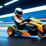 A dynamic, stylized KartRider-like female character, inspired by "Flash Fury Finn", wearing a modest, futuristic racing suit with a sleek helmet. She is captured mid-drift on a vibrant, neon-lit race track, her expression focused and determined. The background features motion blur to convey high speed, with other karts faintly visible in the distance. Professional studio photography, high detail, sharp focus, perfect anatomy, correct proportions, natural pose, well-formed hands, proper finger count, natural body proportions, safe for work, appropriate content, fully clothed, family-friendly.